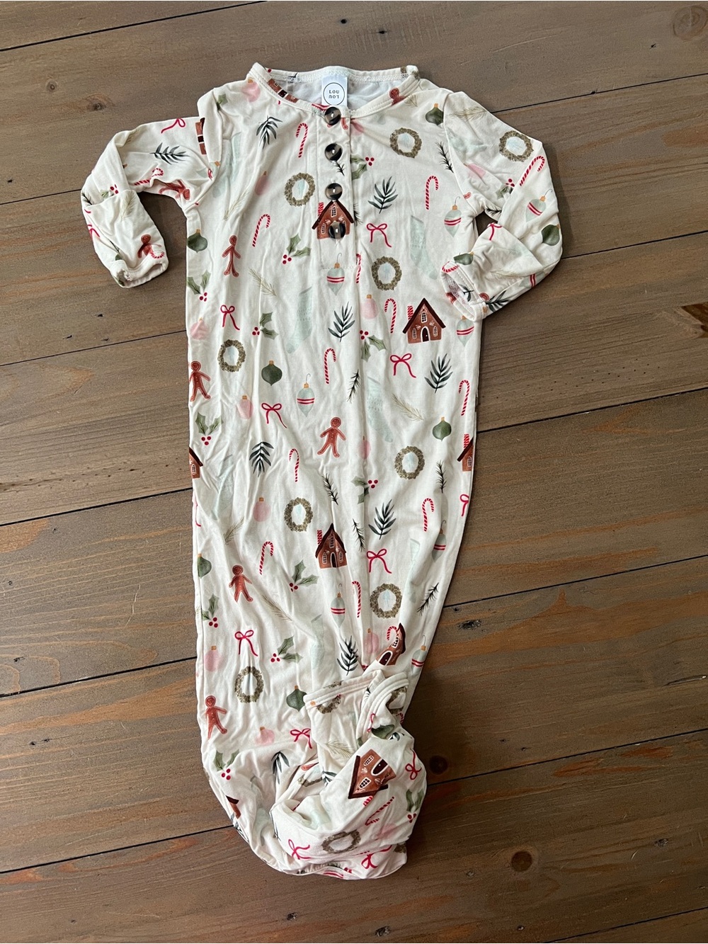 NWOT Lou Lou & Company Bamboo Christmas Knotted Gown - 3-6 Months